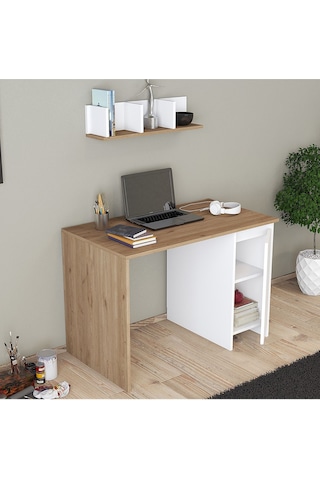 Umg Mobilya Ege Kulpsuz Çalışma Masası, Bilgisayar Masası Meşe - Beyaz