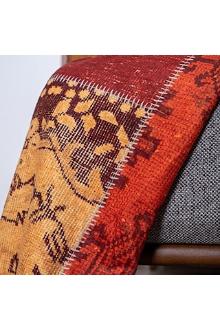Softmicro Koltuk Örtüsü Çekyat Örtüsü Koltuk Şalı Etnik Desenli Patchwork Kaymaz Kiremit 180x220 Cm Genel