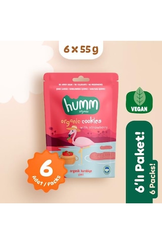 Organik Vegan Çilekli Kurabiye Atıştırmalık Paketi - 6 Adet 320 G