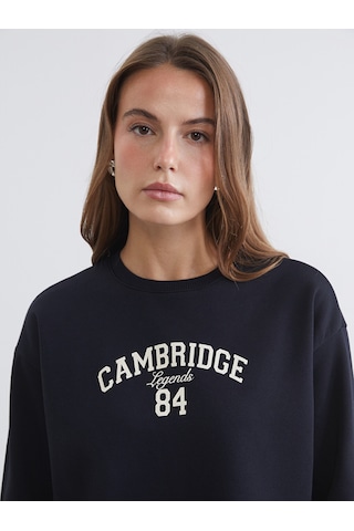 Lcw Comfort Siyah Cambridge Baskılı Oversize Kadın Sweatshirt