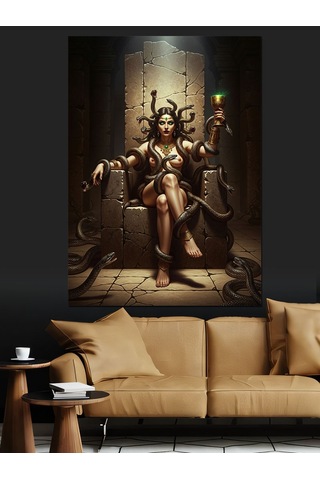 Ahşap Tablo Tahtta Oturan Medusa