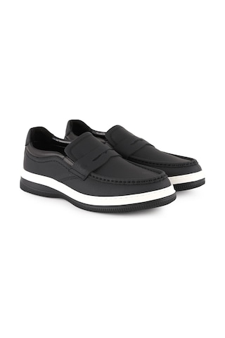 Lbr Erkek Casual Ayakkabı H1066 Siyah Beyaz Taban Hakiki Deri Hafif Eva Taban Rahat Günlük Penny Loafer Syh-byz
