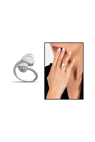 Sedef Taşlı Kalp Tasarım 925 Ayar Gümüş Kadın Yüzük (475777218)