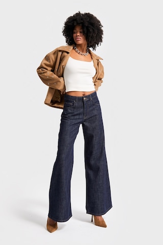 it's basic Kadın İndigo Renk 7w5-50 Palazzo Fit %100 Koton Dökümlü Kumaş Denim Jean