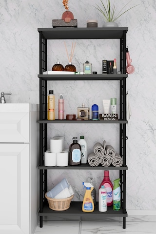 5 Raflı Çevir-kur Raf Ünitesi Telli Metal Gövdeli Organizer Banyo, Mutfak, Balkon, Antre Uyumlu Antrasit