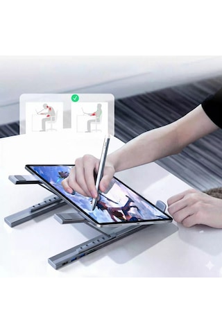 8 İ 1 Arada Type-c Hub Lı Katlanabilir Laptop Standı 4k Hdmı 5gbps 60cm Kılıf