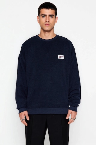 Benerly Erkek Bisiklet Yaka Düşük Kol Oversize Slogan Desenli Sweatshirt Lacivert