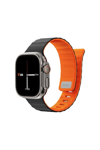 Watch 44mm Uyumlu Wiwu Mag Secur Serisi Silikon Kordon Siyah - Turuncu