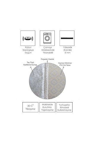 Rovigo Home Dijital Baskı Yıkanabilir Kaymaz Taban Salon Halısı Ve Yolluk Rvg0922-fnl153 Gri