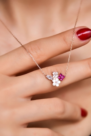 Papatya Silver 925 Ayar Gümüş Rose Kaplama Sedef Manolya Fuşya Beyaz Taşlı Damla Yonca Çiçek Kolye