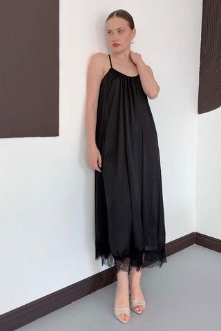 Verymoda Dantel Detaylı Saten Elbise D3022 Siyah