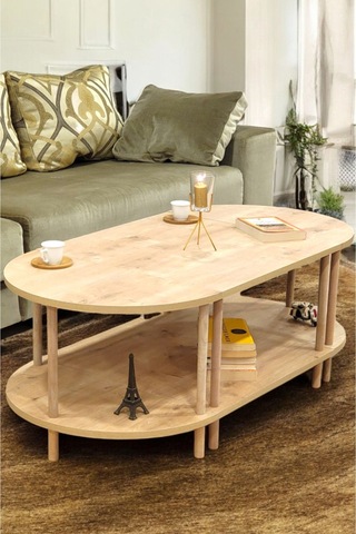 Çevir Kur 3'ü 1 Arada 2 Raflı Orta Sehpa Ve Dekoratif Yan Sehpa Gazetelikli Meşe