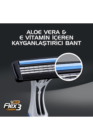 Flex 3 Erkek Tıraş Bıçağı 3'lü Blister 3 Bıçak , Birbirinden Bağımsız Hareket Edebilen 3 Bıçak, Oynar Başlık, Aloe Vera İle Zenginleştirilmiş Kayganlaştırıcı Jel Şerit