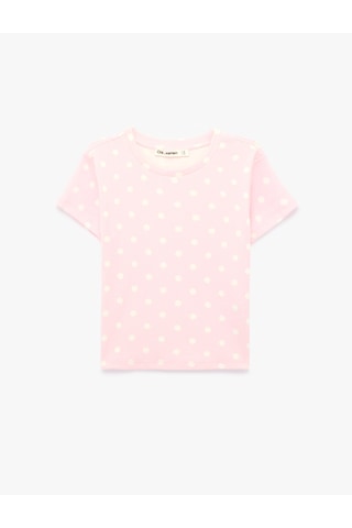 Koton Pamuklu Slim Fit Bisiklet Yaka Puantiyeli Kısa Kollu Tişört Pembe Desenli 6sal10902ık