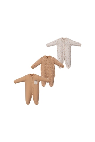 Çiçekli Üçlü Patikli Tulum Set Bej