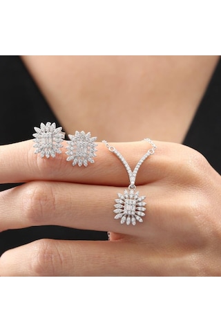 Pırlanta Montür Baget Güneşi Zarafet Mührü Gümüş Mini Set