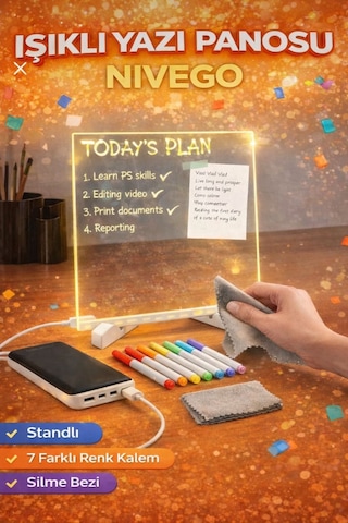 Led Işıklı Çizim Tahtası Ayarlanabilir Stant 7 Renk Kalem Hediyeli Geliştirici Eğitici 1 Nivego Led Işıklı Çizim Tahtası Ayarlanabilir Stant 7 Renk Kalem Hediyeli Geliştirici Eğitici Şeffaf