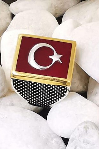 Omar Silver Erkek Ayyıldız Motifli 925 Ayar Gümüş Yüzük
