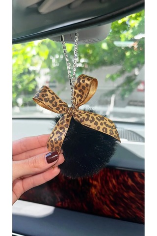 Dikiz Ayna Süsü Leopar Kurdele Ponpon Set