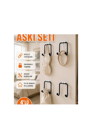 4'lü Yapışkanlı Duvar Askısı Ev Ve Banyo Askılık Seti Renkli