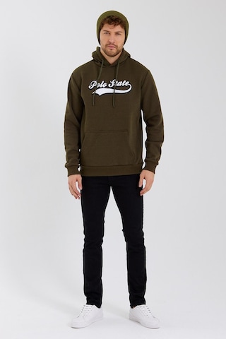 Erkek 3 İplik Pamuklu İçi Polarlı Baskılı Regular Fit Kapüşonlu Kanguru Cepli Haki Sweatshirt Haki