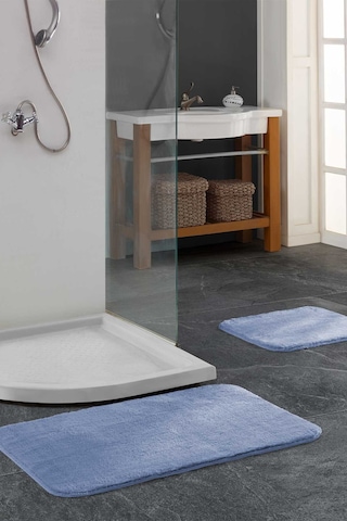 Elart Banyo Paspas Takımı 2li kaydırmaz tabanlı peluş doly mavi Mavi