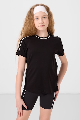 Siyah Pamuklu O Yaka Standart Fit Basic Kız Çocuk T-shirt - 75177 Siyah