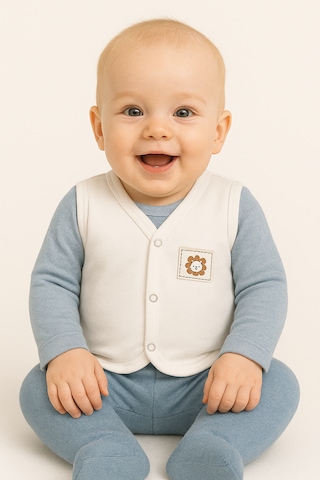 Mevsimlik Penye Bebek Yelek %100 Pamuk Beyaz