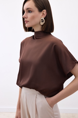 Sateen Yarasa Kol Salaş Bluz - Kahve-136538 kahve