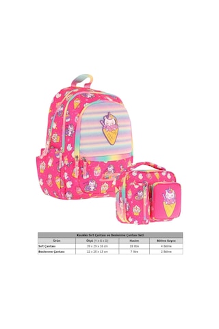 Kaukko Kids Kız Çocuk Okul Çantası Ve Isı Yalıtımlı Beslenme Çantası Seti L5227+l7227 Kauçuk Dondurma - Pembe Pembe