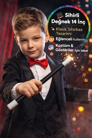 Sihirli Değnek 35 Cm Siyah Beyaz Plastik Sihirbaz Gösteri Çubuğu Parti Kostüm Oyuncak Aksesuar Seti 3+ Yaş