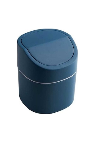 Tongxida Ev Mini Masaüstü Çöp Kutusu Kapaklı, Dudak Mavi, Pratik Temizleme Silindir Kutusu/ Mavi