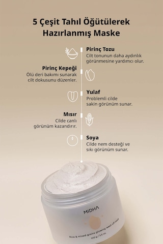 Pirinç İçeren Peeling Etkili Pürüzsüzleştirici Krem Maske Rice & Mixed Grains Glowing Wash Off Mask