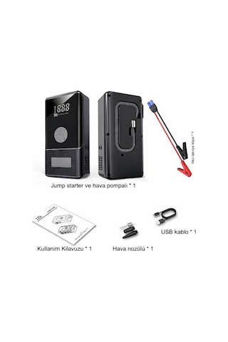 10.000 Mah Araç Akü Takviye Cihazı & Kompresör 150 Psı Dijital Ekran Jump Starter Powerbank Led Fener-1624