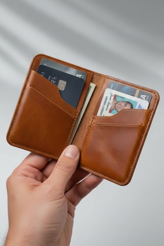 Luvo Gerçek Deri Cüzdan Kartlık El Yapımı Hakiki Premium Deri Italyan Dikiş 6 Kart Bölmeli Kompakt Cüzdan Taba