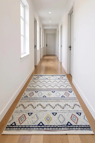 Blghome Etnik Desen Modern Halı Dekoratif Kilim Ekru - Gri