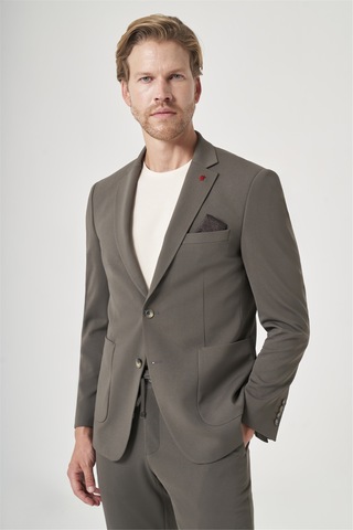 İmza Haki Mono Yaka 6 Drop Slim Fit Beli Lastikli Takım Elbise 1001260194