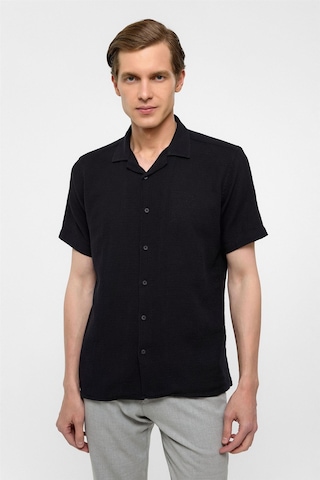 Süvari Siyah Slim Fit Düz Apaş Yaka Gömlek