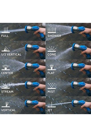 Pazly 50ft Uzunlukta Mavi Genişleyen Bahçe Borusu - 10 Fonksiyonlu Araba Yıkama Sprat