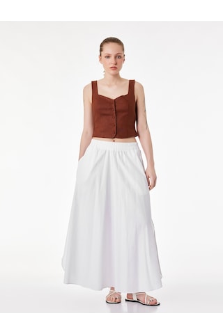 Koton Slim Fit Kalın Askılı Yanları Gipe Detaylı Düğmeli Crop Keten Yelek Kahverengi 6sak30001pw Kahve