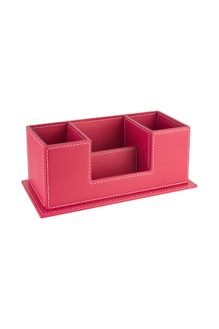Masaüstü Deri Organizer Kalemlik 4 Gözlü Desktop Organizer Rainbow Vegan 10x12x25 Cm. Fuşya
