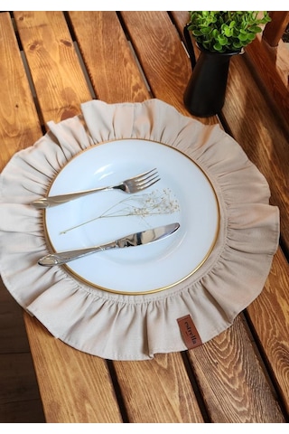 Lizbon Keten Yuvarlak Fırfırlı 2 Li Vintage Amerikan Servis Bej 40x40
