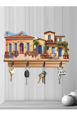 30 X 16 Cm 2d Metal Kancalı Ahşap Dört Uv Baskılı Mdf Duvar Askılığı Anahtarlık Çok Renkli