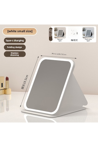 Geeroyoo Taşınabilir Led Makyaj Aynası - Çift Katlı Folding Tasarım - Usb Şarjlı - 3 Renk Işık - Dokunmatik Parlaklık Regülasyonu - Beyaz Mini Boyut Diğer