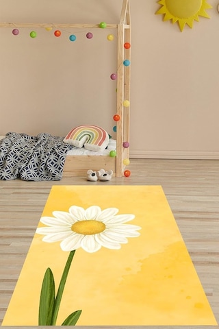Pelangi Sarı Zemin Papatya Desenli Yıkanabilir Kaymaz Taban Leke Tutmaz Çocuk Odası Halısı, Sarı 60 X 120, 907642 Çok Renkli