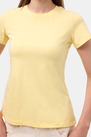 Itsbasic Kadın Light Sarı S6-108 Bisiklet Yaka %100 Organik Pamuk Esnek Kumaş T-shirt