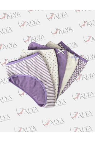 Alya Underwear Pamuklu Kadın Külot Slip Empirme Baskılı Yüksek Bel İç Çamaşırı - 5'li Paket - Lacivert Çok Renkli P28 Lila