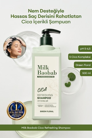 Hassas Saç Derisini Nemle Rahatlatan Cica İçerikli Şampuan Mılk Baobab Cica Refreshing Shampoo