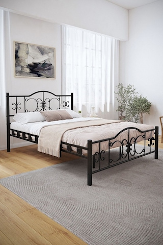 Argimo Pero Çift Kişilik Ferforje Metal Karyola 160 x 200 Siyah