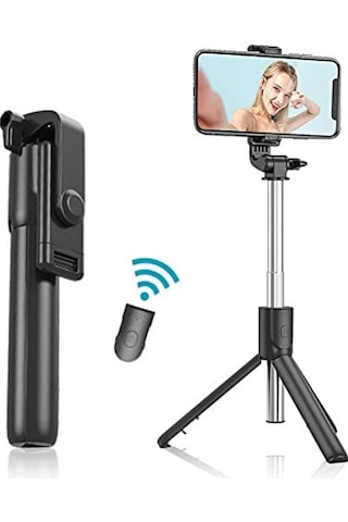 Büro Ev Ofis Cihazları İçin Uzaktan Kumanda Tripod Özellikli Selfie Çubuğu